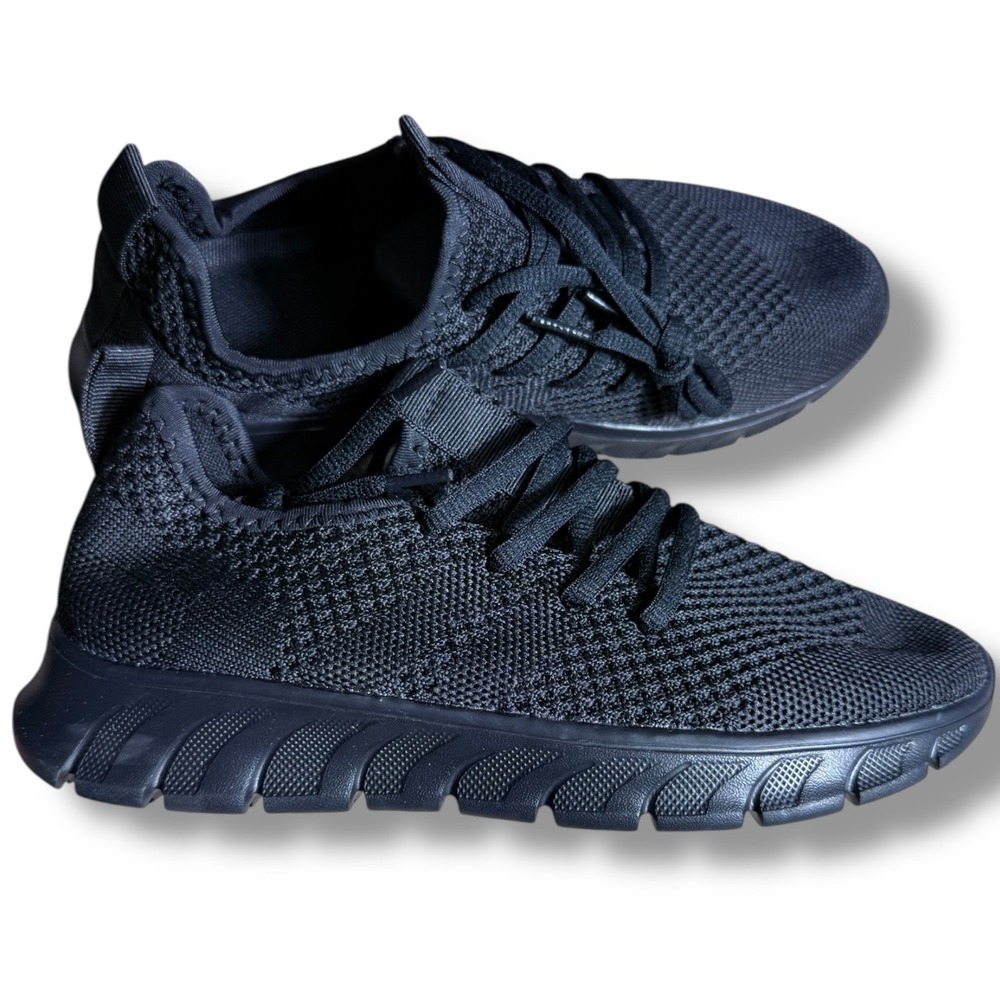 Womens Black Knit Sneakers Sz 8 39 Comfort Casual Athletic Shoes